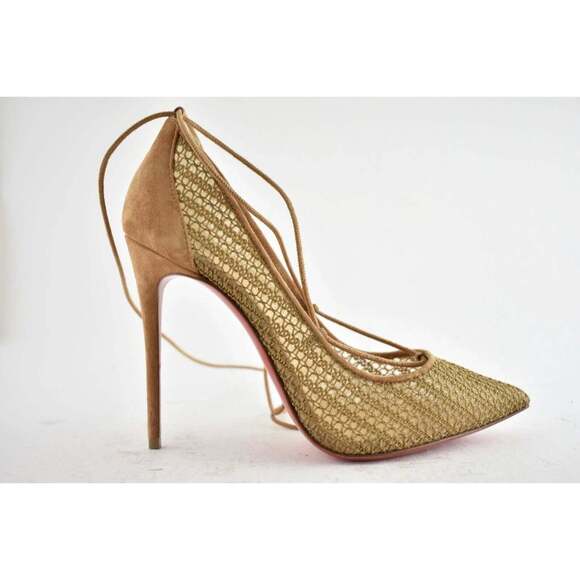 Christian Louboutin Peropik 100 Biscotto Brown Suede Lace Up Tie Heel Pump 37 - Picture 2 of 12